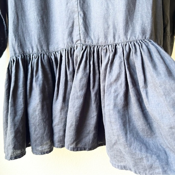 Morton Mac Black Linen Pleated Peplum Lotte Long Sleeve Shirt Dress OS - Picture 11 of 16